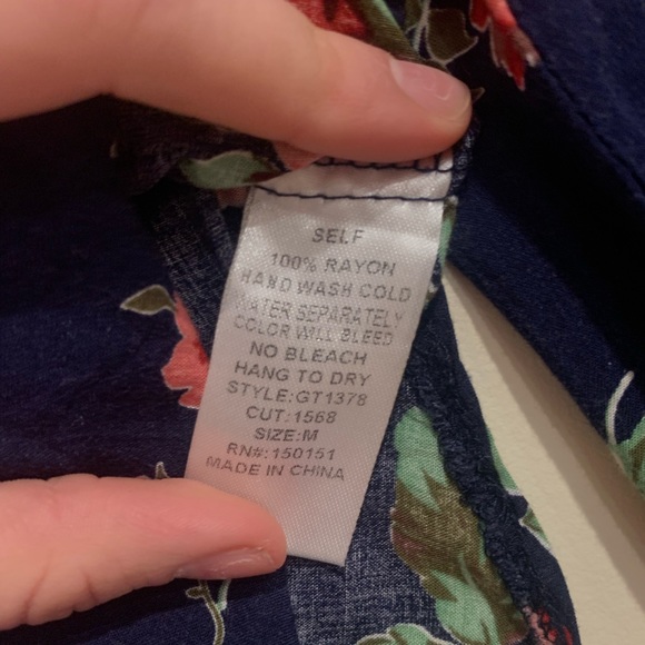 Ganji LA floral ruffled top- multi color: navy blue, red, and green. - Picture 3 of 3